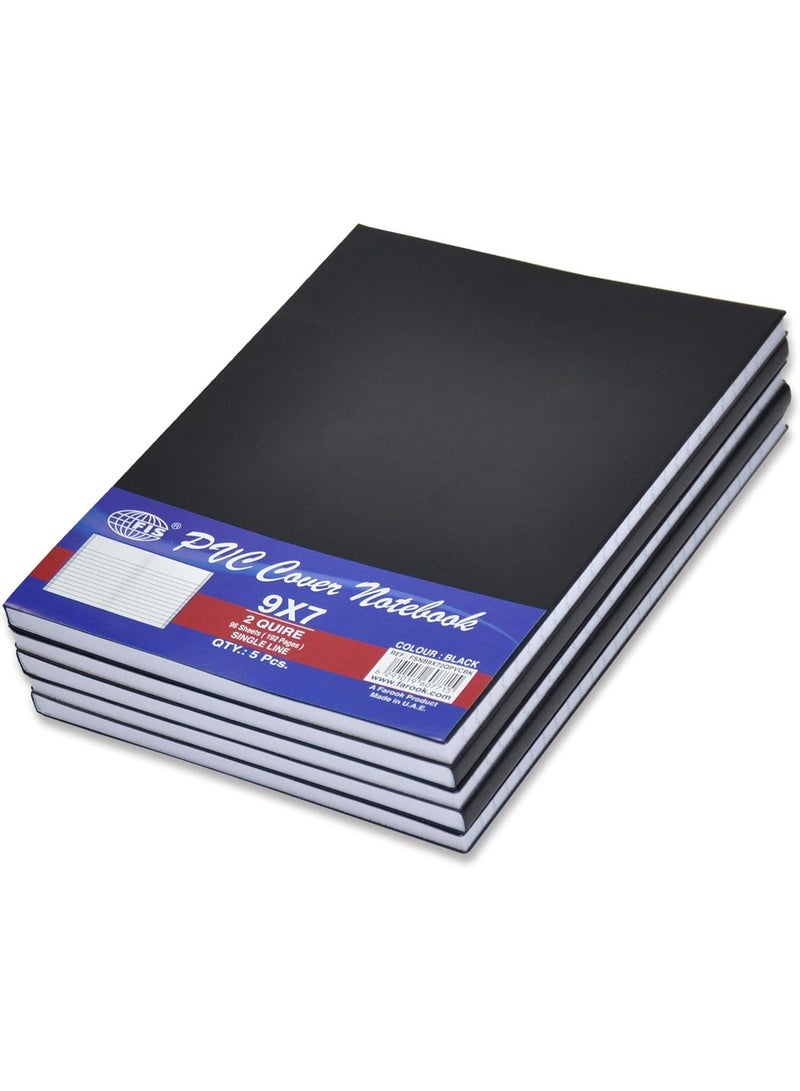 FIS PVC Cover Notebook, 9x7in, 2-Quires Black - FSNB9x72QPVCBK (5-Pieces) - Image 1